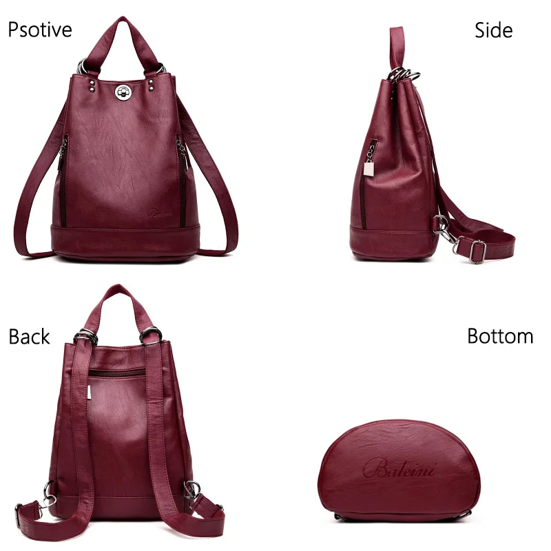 2022 Women Leather Backpacks Multifunction Women Vintage Shoulder Bag Ladies Rucksack Large Capacity Travel Bag Sac A Dos Preppy