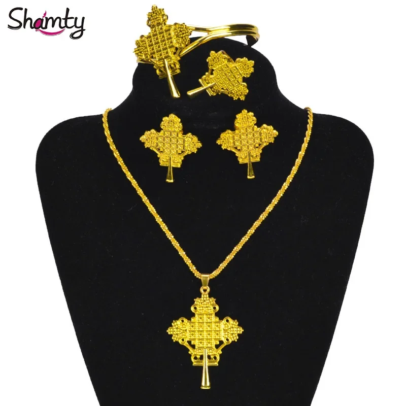 Shamty Trendy African Pure Gold Color Sets Jewelry Ethiopian Bridal Sets Nigeria Sudan Eritrea Kenya Habasha Style A30018