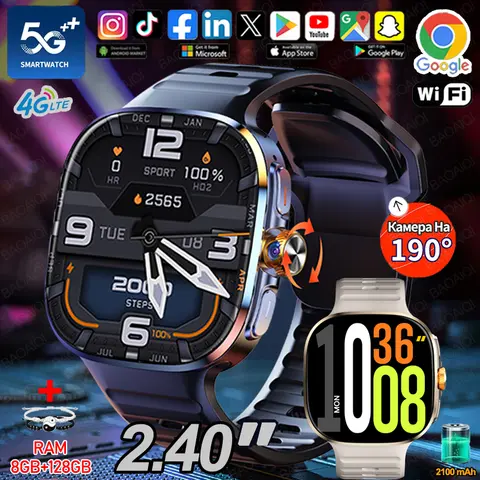 5G/4G 안드로이드 9.0 스마트워치 GPS WIFI 2.40인치 AMOLED 8GB+128GB RAM 2100mAh 배터리 900W 카메라 구글 앱 다운로드 스마트워치