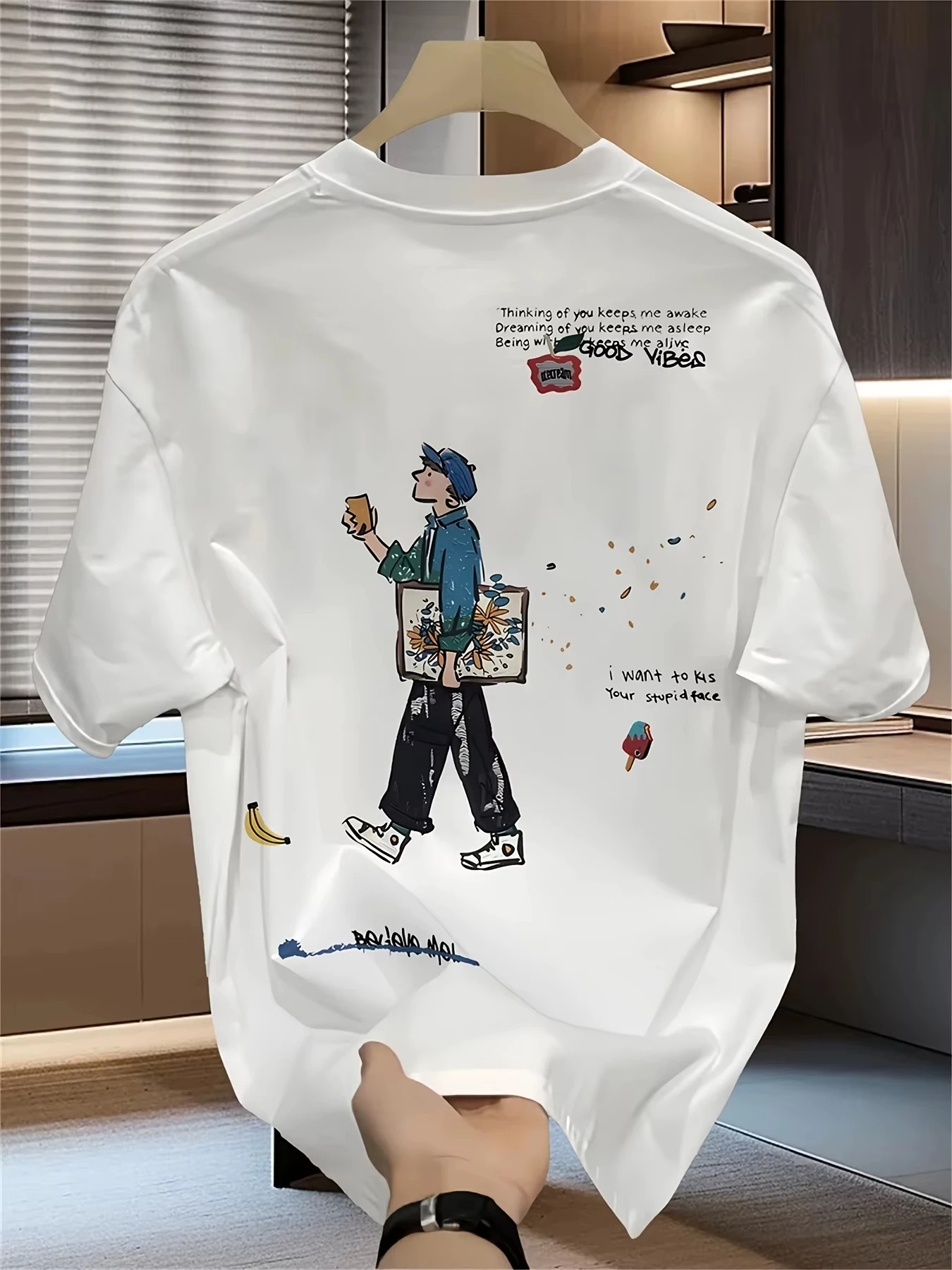 Men'S 100% Cotton Casual Short-Sleeve T-Shirt with A Round Neck, Trendy Design, Versatile for Summer, Featuring Print Patterns.