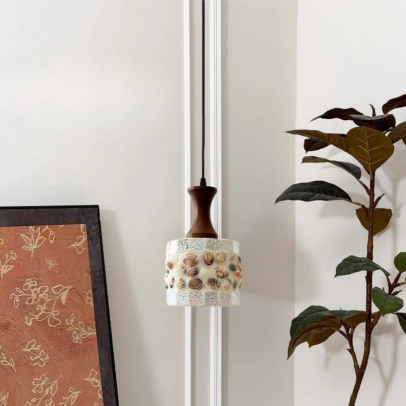 الحديثة الإبداعية قذيفة الزجاج مُثبتة في السقف ضوء خشبي LED مصباح معلق غرفة المعيشة غرفة نوم مطعم المطبخ الراتنج الثريا