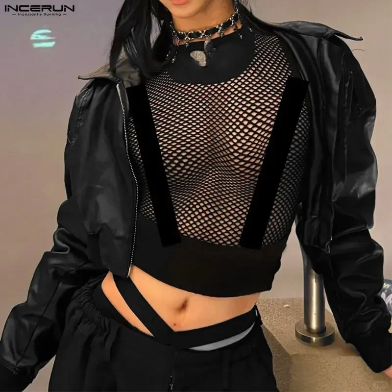 INCERUN Männer Tank Tops Mesh Patchwork Transparent Oansatz Ärmellose Männliche Westen Streetwear Sexy Party Mode Crop Tops Männer S-3XL