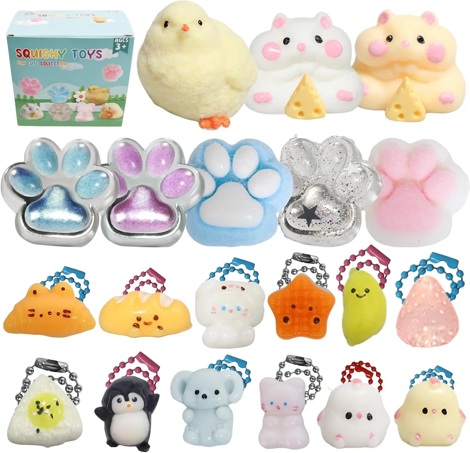 

Набор из 20 мягких игрушек-антистресс для детей, сенсорные игрушки для снятия стресса с коробкой для хранения, подарки на день рождения и Рождество для класса