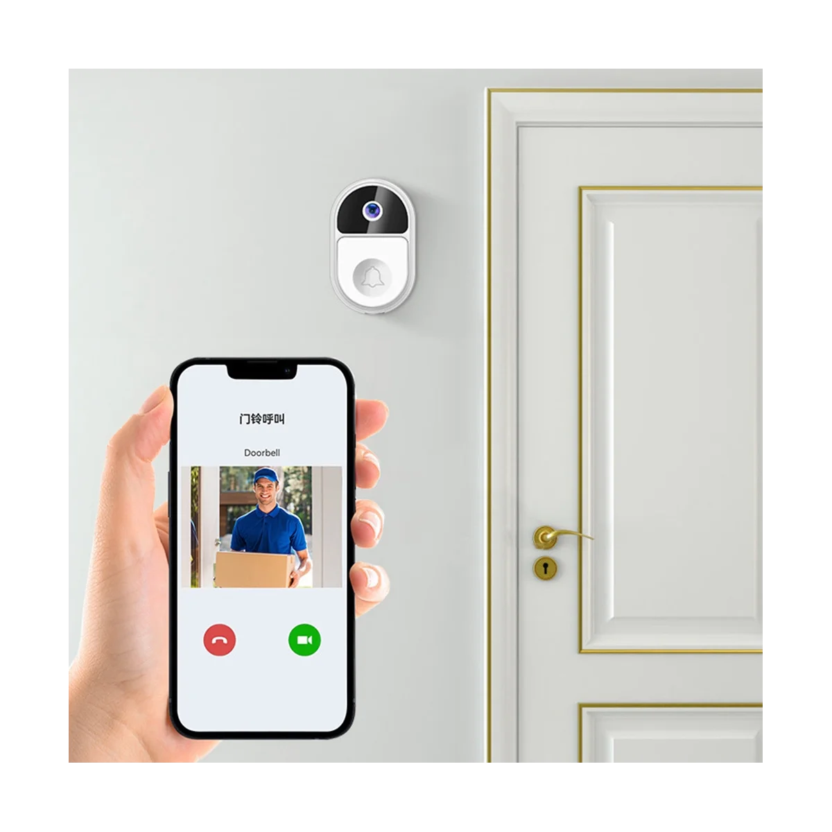 À prova d'água WiFi Door Bell, campainha inteligente, interfone sem fio Door Bell, câmera branca, tempo real, 1080p