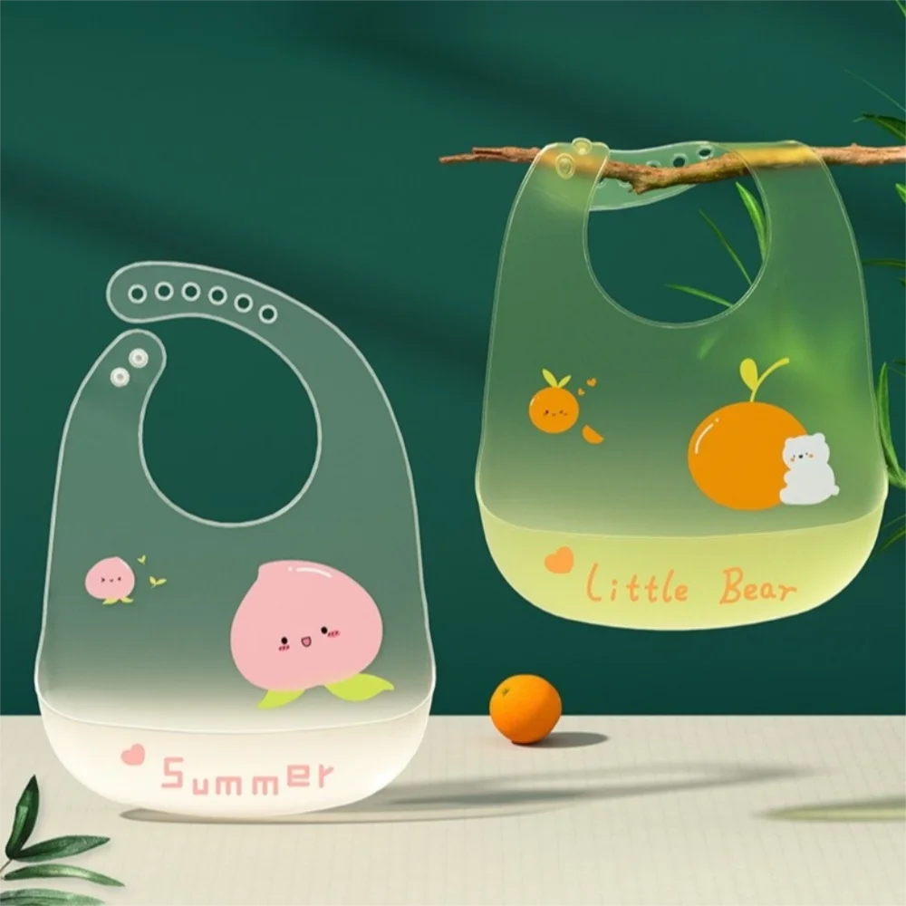 

Cute Cartoon Print Baby Bibs Waterproof Soft Silicone Kids Feeding Bib Transparent Adjustable Baby Feeding Stuff