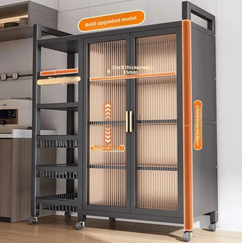 Factory Wholesale Multi-Functional 4-6 Layer Metal Tableware Cabinets Double Door Microwave Storage Racks Kitchen Islands Cartsp
