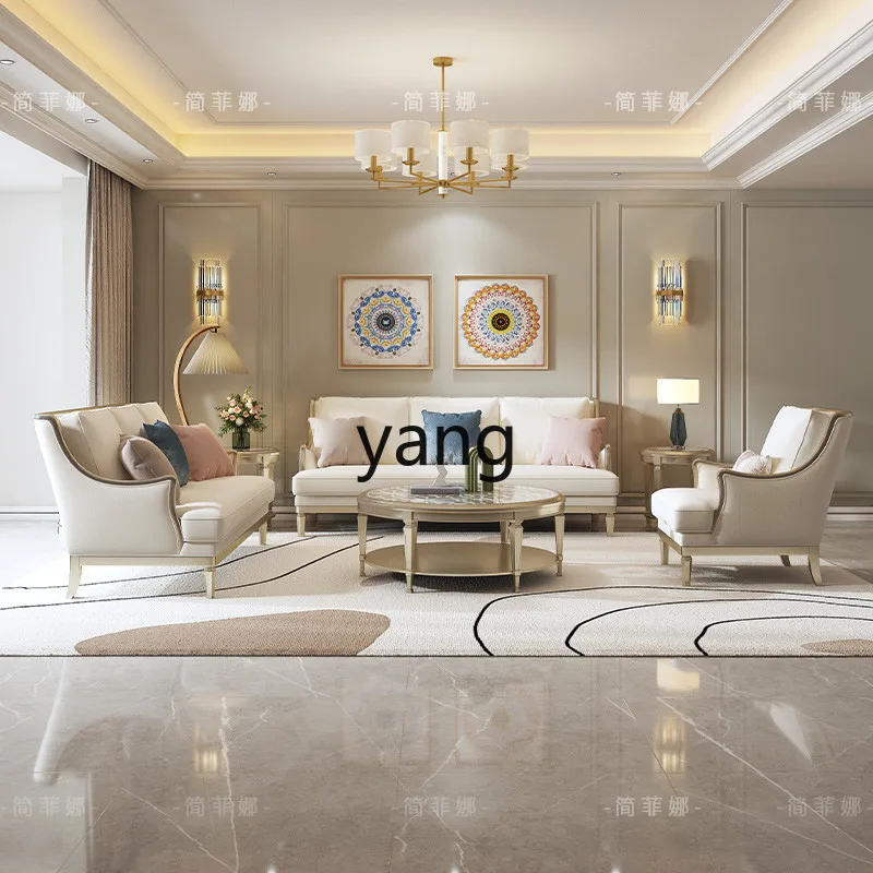 XYY1 Cream Wind Claire Living Room Sofa Villa Large Flat Layer Straight Row Combination Fabric Sofa