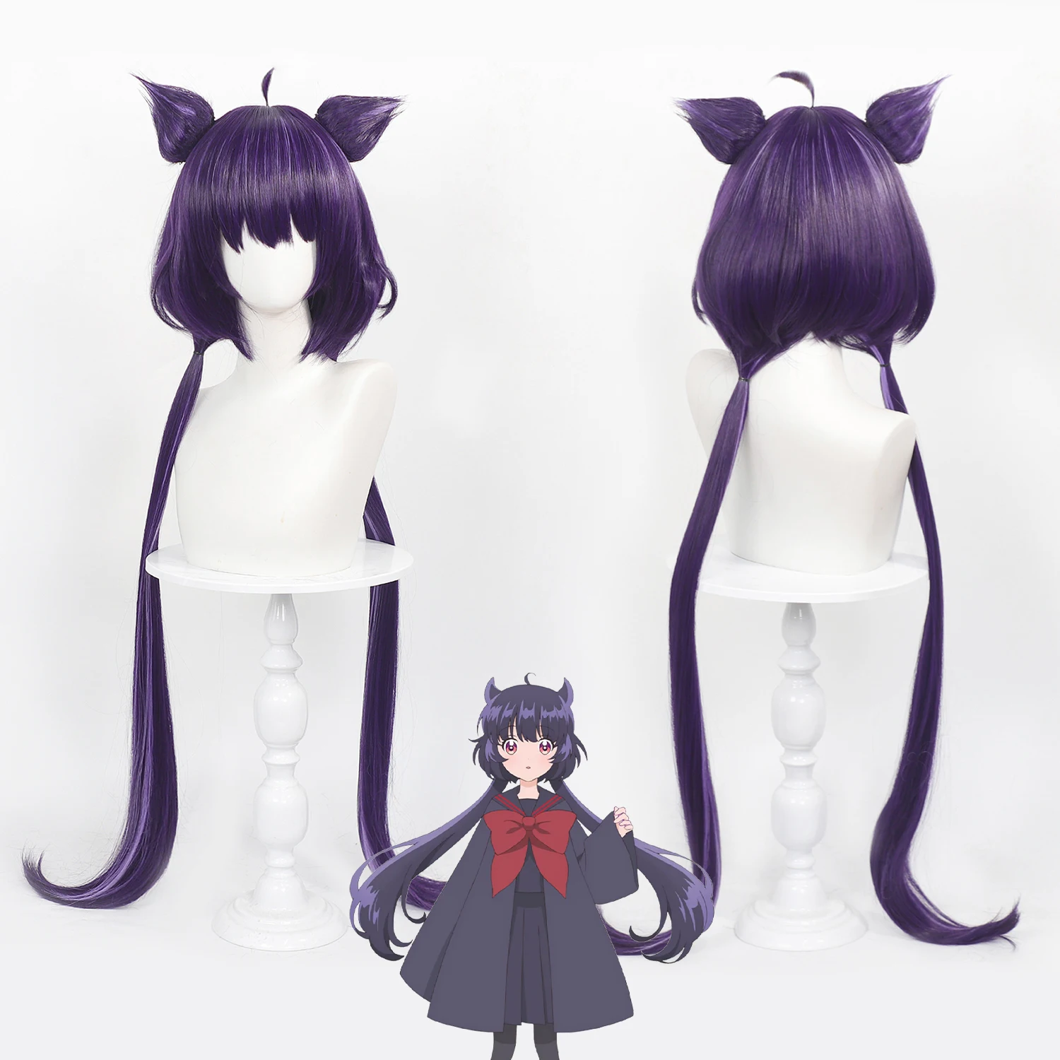 Anime Cosplay Wig Dark Purple Jellyfish Hair Twin Ponytails Detachable Beast Ears Heat Resistant Synthetic Fiber Halloween Party