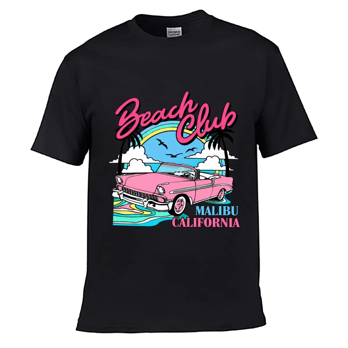 Beach Club Malibu California Pink Classic Convertible Car Men Summer T-shirt Top