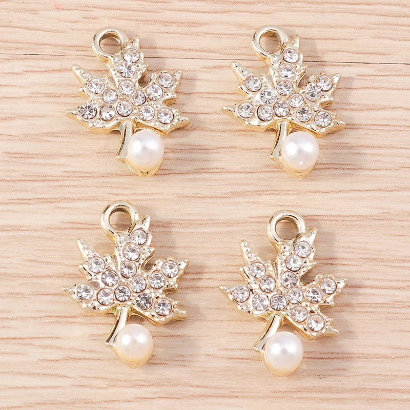 10pcs 14x18mm Cute Crystal Maple Leaf Charms Pendants for Making Drop Earrings Necklaces Bracelet DIY Crafts Jewelry Accessories