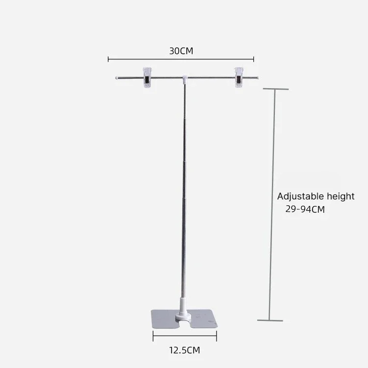 T-Shaped Desktop Poster Stand, Telescopic Stainless Steel Sign Holder with Clips for KT Board & POP Advertising Display