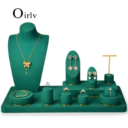 Oirlv Necklace Bust Metal Jewelry Props Set Resin Earring Display Stand Microfiber Bangle Display Tray Newly Green