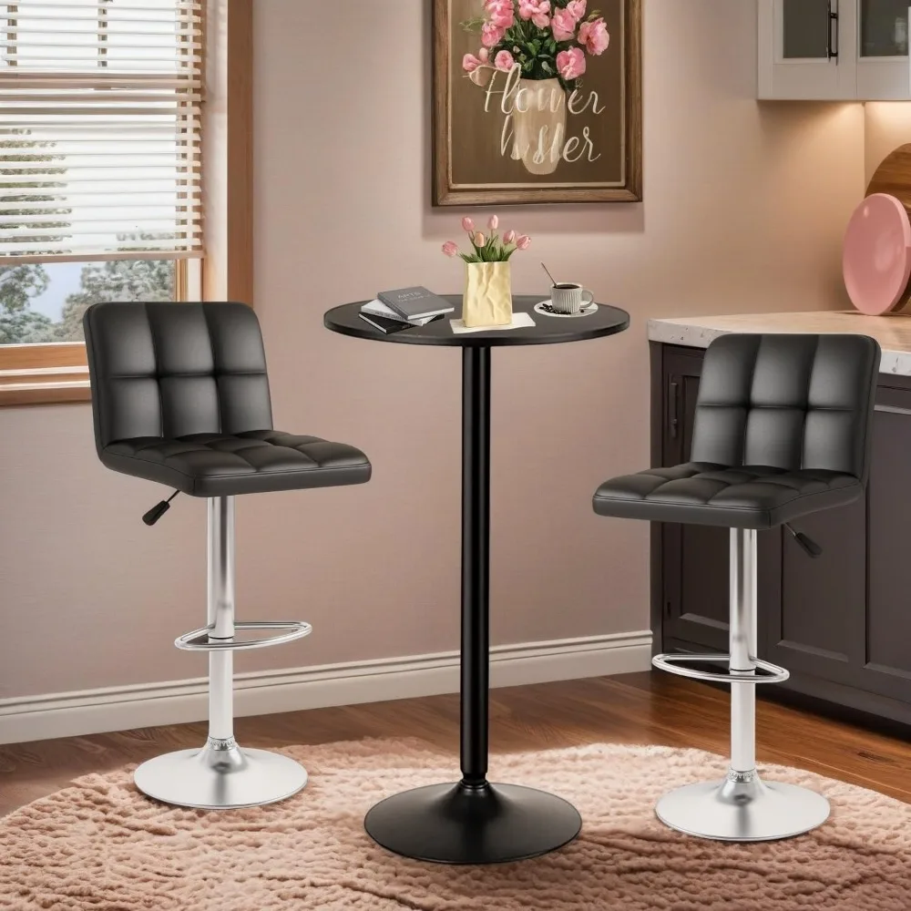 

Набор из 3 барных столов, круглый стол для паба диаметром 24 дюйма и регулируемые вращающиеся табуреты для кухни или студийной квартиры (решетчатая спинка,