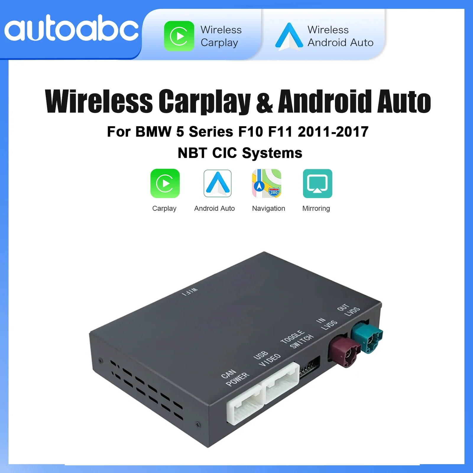 Wireless CarPlay Android AUTO For BMW NBT CIC System For BMW 5 Series F10 F11 2011-2017 NBT CIC Systems Support Phase Airplay
