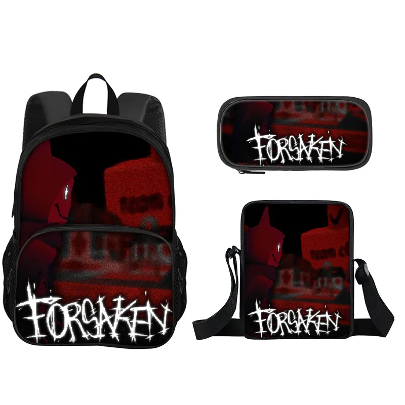 Forsaken 3Pcs Set with Front Pocket Backpack School Bag  with Shoulder Bag Pencil Case Lightweight Large Capacity Multi-function
