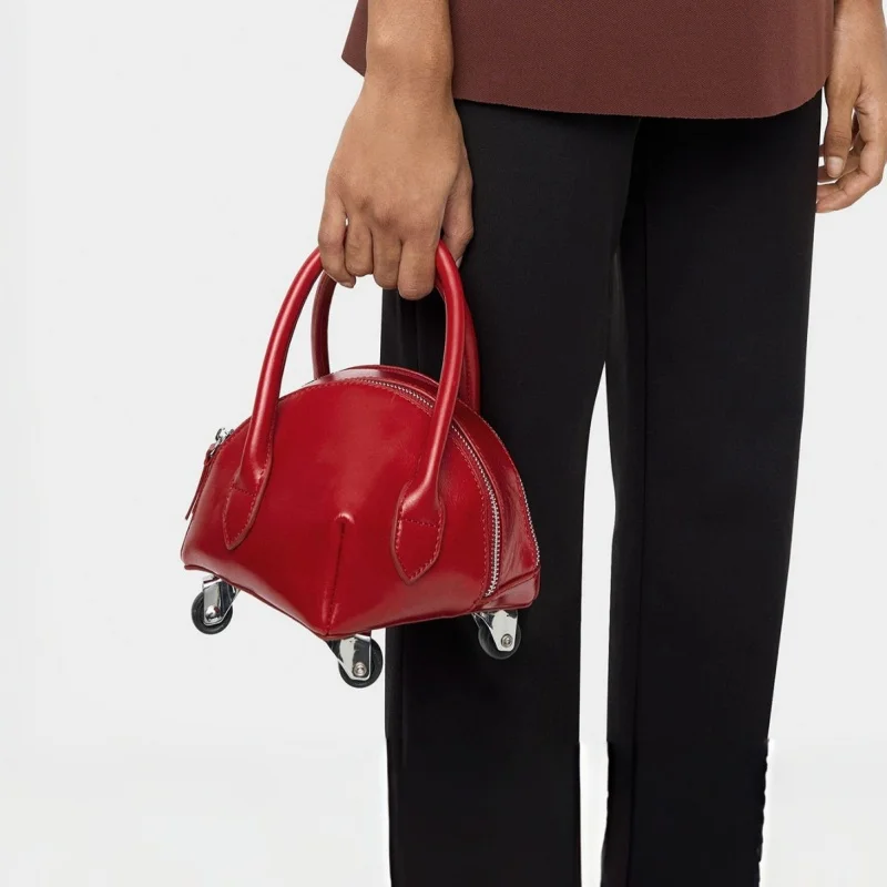 

Retro Solid Color Wheeled Crossbody Bag for Women Irregular-Shaped Y2K Style Unique Niche Design Fashionable Cool Girl's Handbag