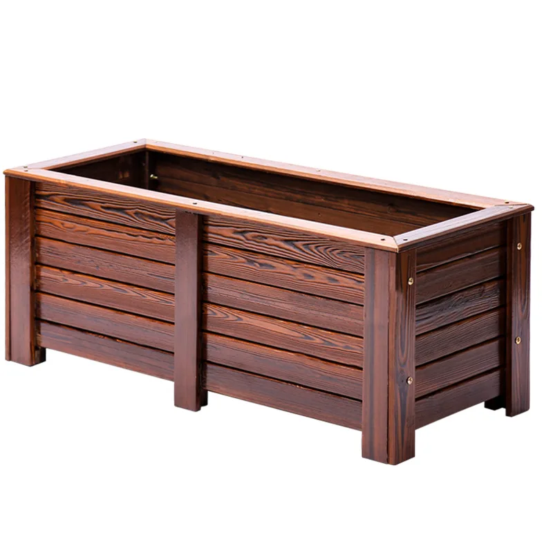 

Antiseptic wood flower box Carbonized solid wood flower pot Wooden flower pot Garden engineering