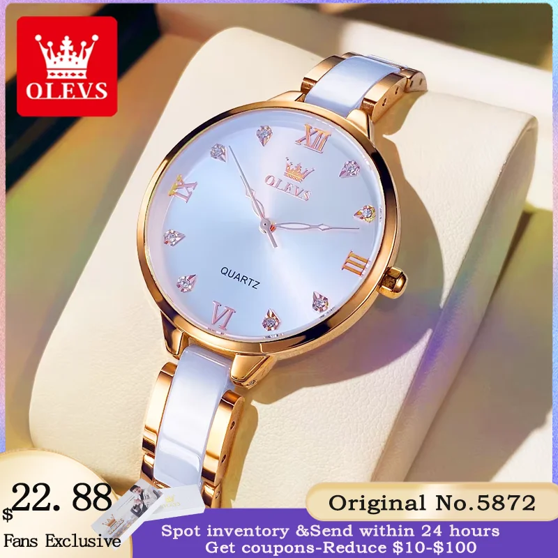 OLEVS 5872 Fashion Luxury Brand Quartz Women\'s Watch Elegant Ceramic Rose Gold Waterproof Dress Women\'s Watch Relogio Feminino