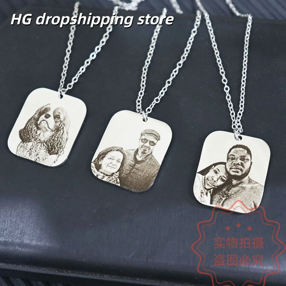 Custom People Portrait Rectangle Necklace Picture Pendant Personalized Handmade Jewelry Disc Name Person Engraved Birthday Gift