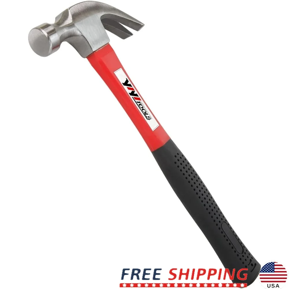 

16oz Claw Hammer Fiberglass Handle Shock Absorbing Design Forged Steel Head Comfortable Grip General Purpose Tool Home