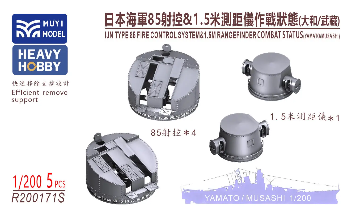 MUYI MODEL R200171S 1/200 Система управления огнем IJN TYPE 85 и дальномер 1,5 м (для моделей YAMATO / MUSASHI)