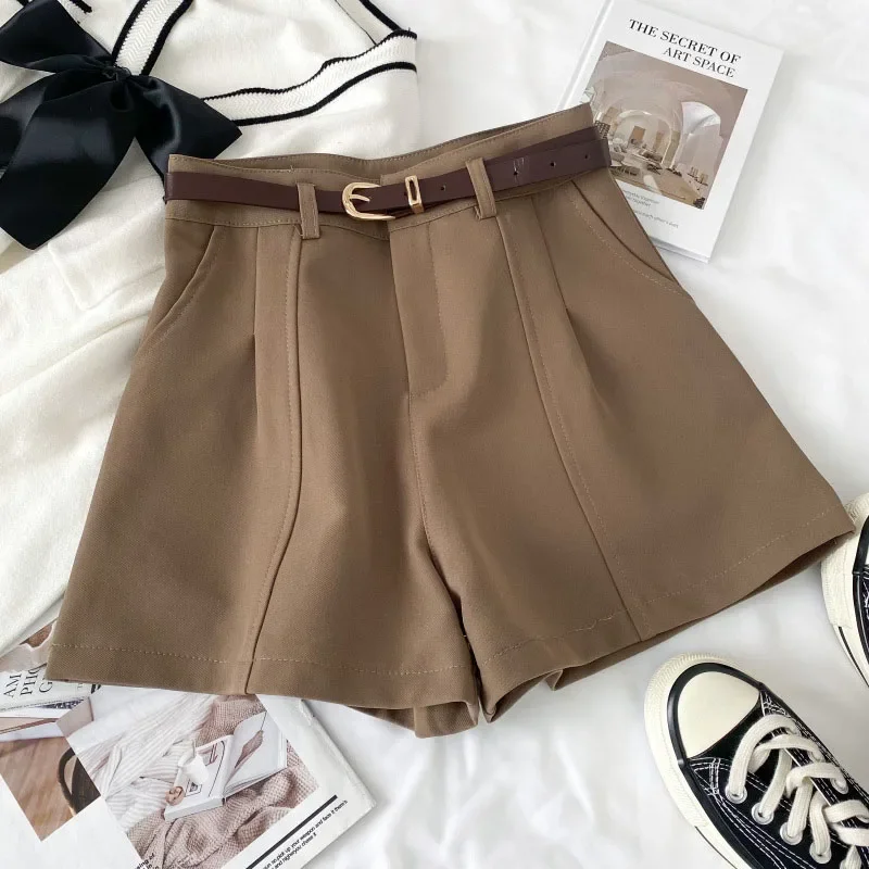 Plus Size Casual Women A-Line Shorts Chic Office Lady Commute Vintage Solid High Waist Short Pants Streetwear Summer Trousers