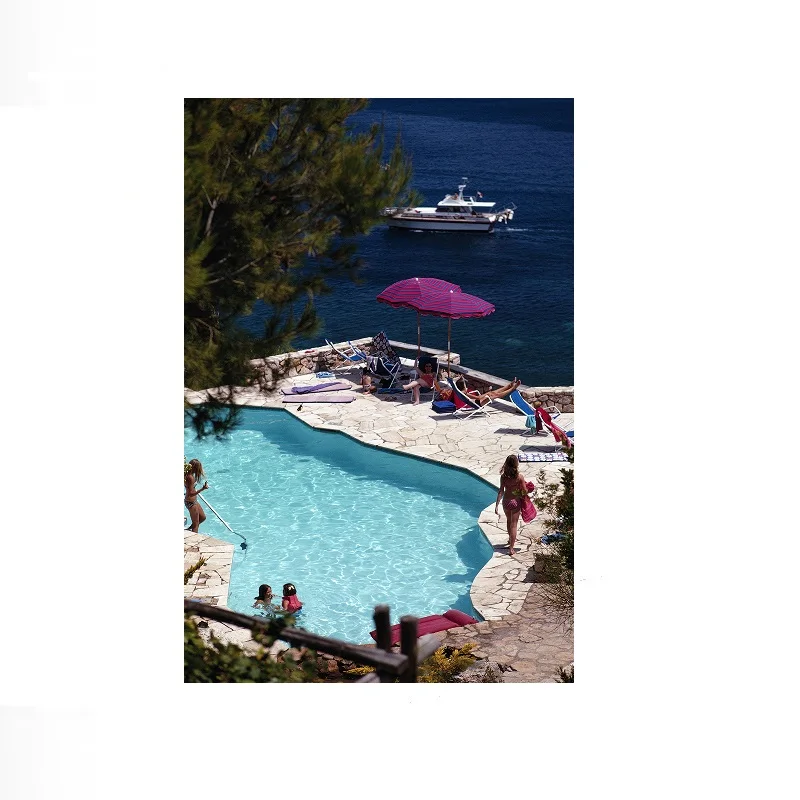 Slim Aarons 'Pellicano Pool', Print Art Canvas Poster, Living Room, Home Wall Decor Picture