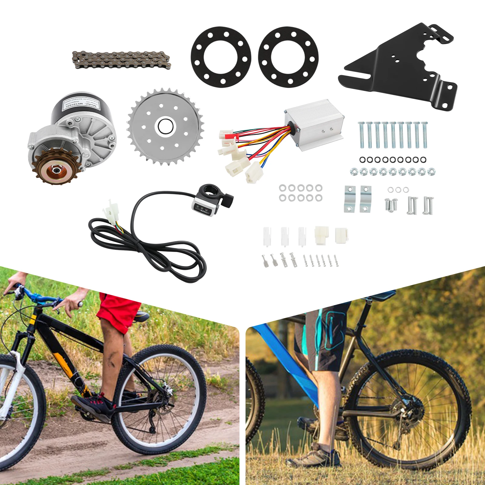 Kit di conversione bici elettrica 24V 250W, kit di modifica bici elettrica con acceleratore a pollice, motore spazzolato, infinitamente regolabile, 120 kg di L