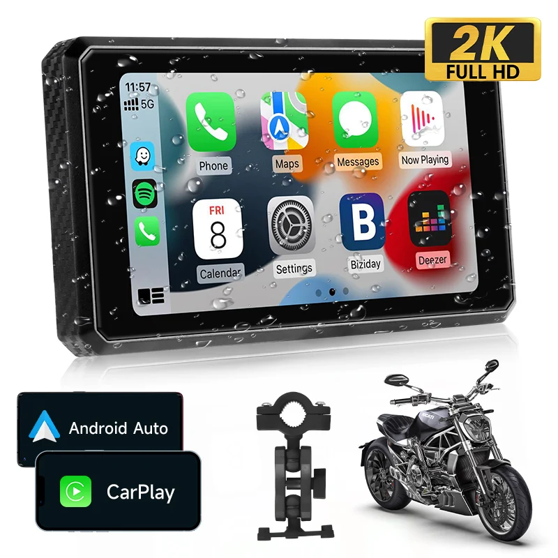 Motocyklowy odtwarzacz multimedialny z nawigacją GPS Bezprzewodowy rejestrator CarPlay Android Auto z dwoma obiektywami Wodoodporny wyświetlacz IP67