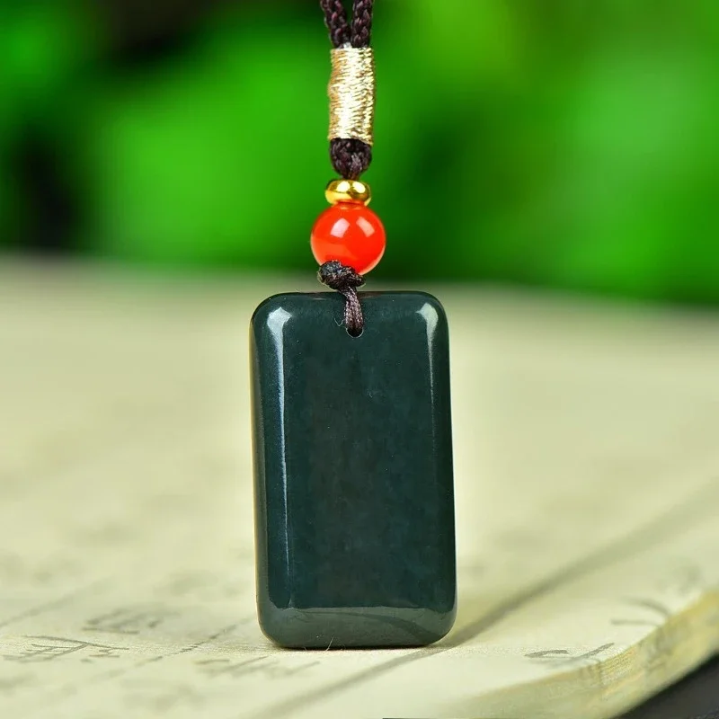 100% Natural Hetian Jade Pendant Safe and Sound Plaque Necklace Men's and Women's Jewelry Jewelry with Lanyard
