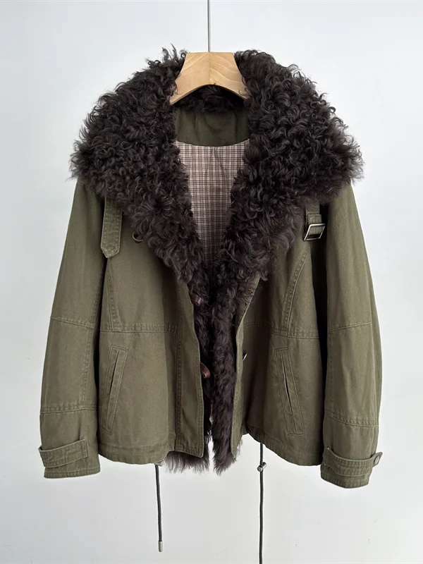 Veste d'hiver en duvet d'oie pour femme, Parka de luxe, décontractée, naturelle, véritable mouton, col en fourrure d'agneau, nouvelle collection 2025