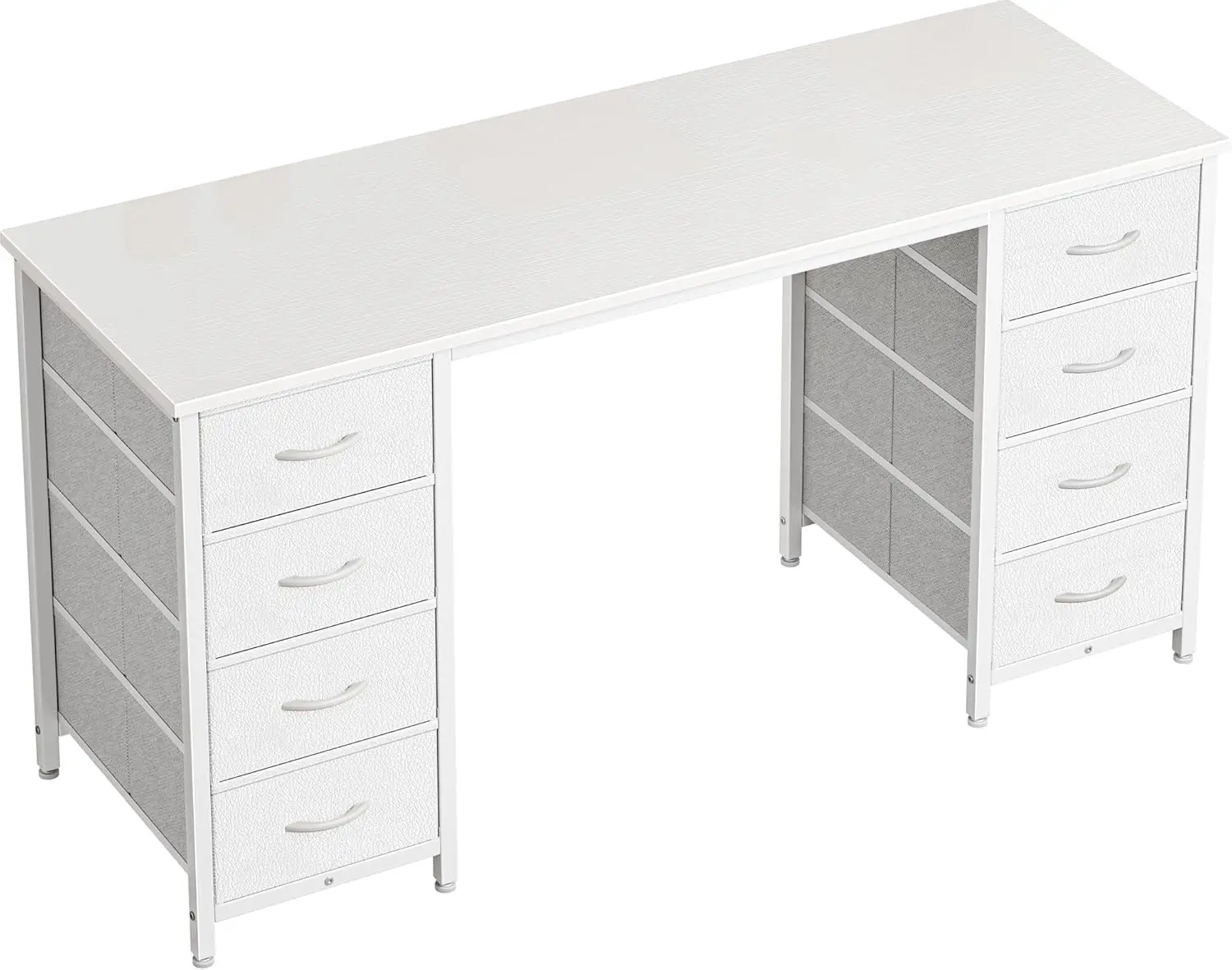 47 Inch Vanity Desk with 8 Fabric Drawers, White Desk, Makeup Desk with Large Storage, Drawers, Wooden Desktop, Computer Desk Wo