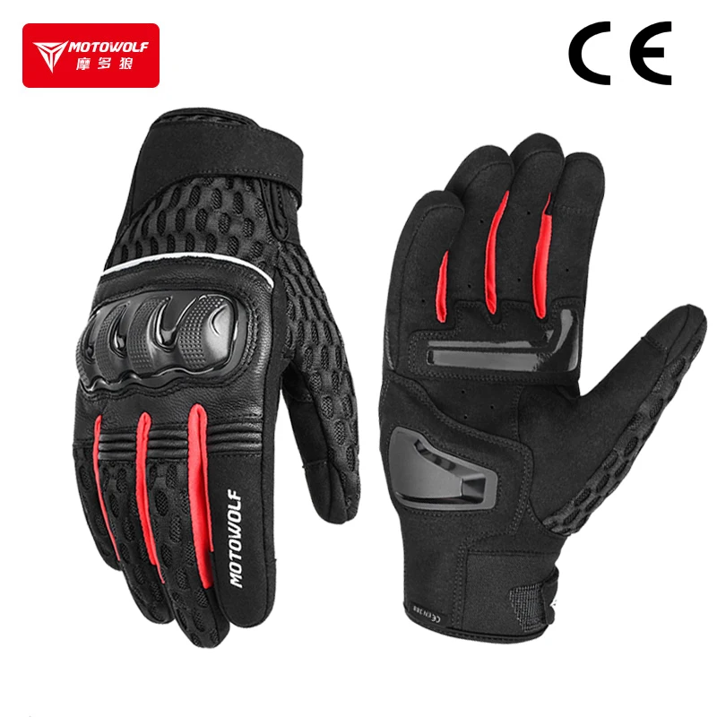 All Season Motorcycle Gloves Leather Men Breathable Riding Anti-fall Gloves Motorbike Luvas Quantes Moto Motociclista Motowolf