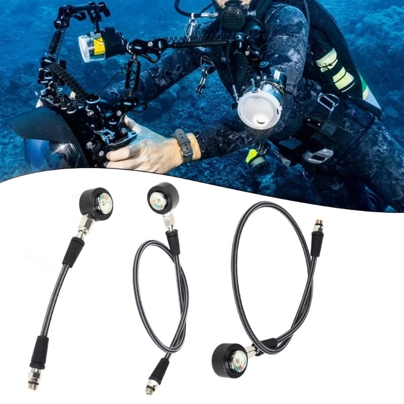 

Diving Submersible Pressure Gauge Aluminum Alloys Carbon Fibers Weaved Hose Diving Residual Pressure Gauge Enduring 24BD