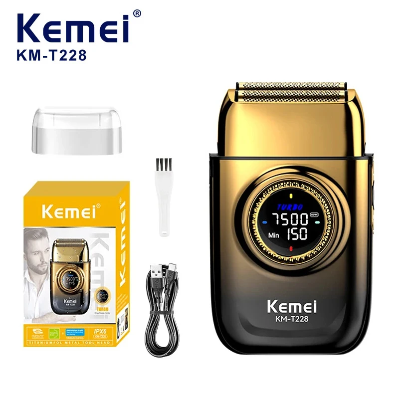 Kemei T228 Elektrorasierer mit LED-Anzeige, wiederaufladbarer Haar- und Bartrasierer, Glatzenrasierer für Männer