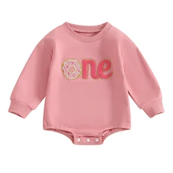 Baby Girl One Birthday Outfit Donut Sweatshirt Romper One Year Old Birthday Gifts for Girls 1st Birthday Sweet Clothes