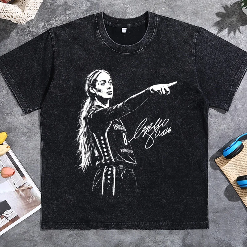 Sophie Cunningham Point T-Shirt für Männer und Frauen, Vintage-Waschung, Baumwolle, Kurzarm, Rundhals, Lässig Bedruckte Oversize-T-Shirts – Detail 4