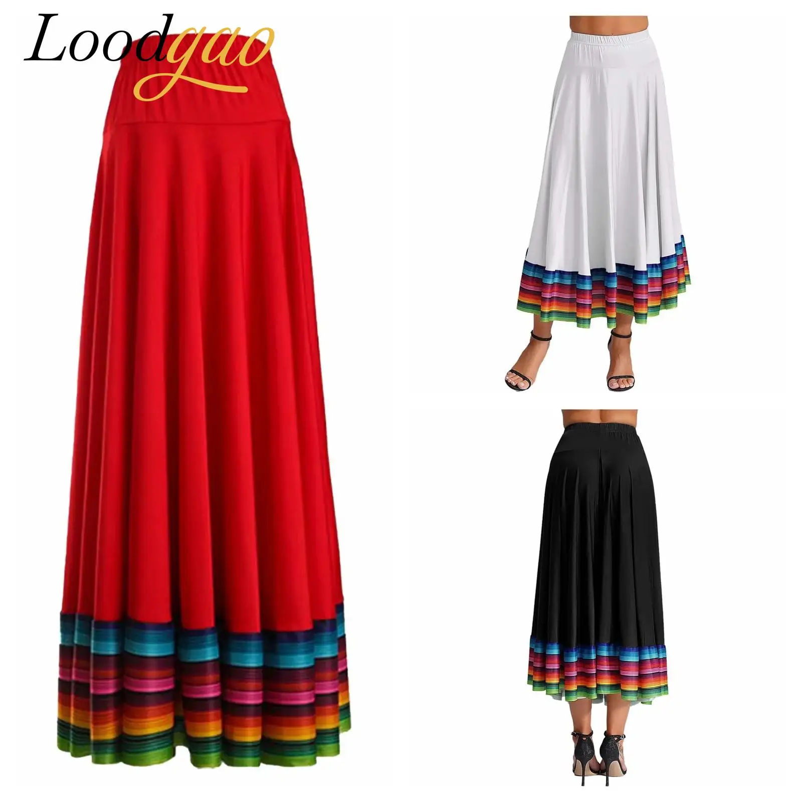 أزياء الفلامنكو النسائية Folklorico الإسبانية سوينغ تنورة قاعة الرقص الفالس غنائية التانغو الرقص الشعبي مرحلة الأداء زي