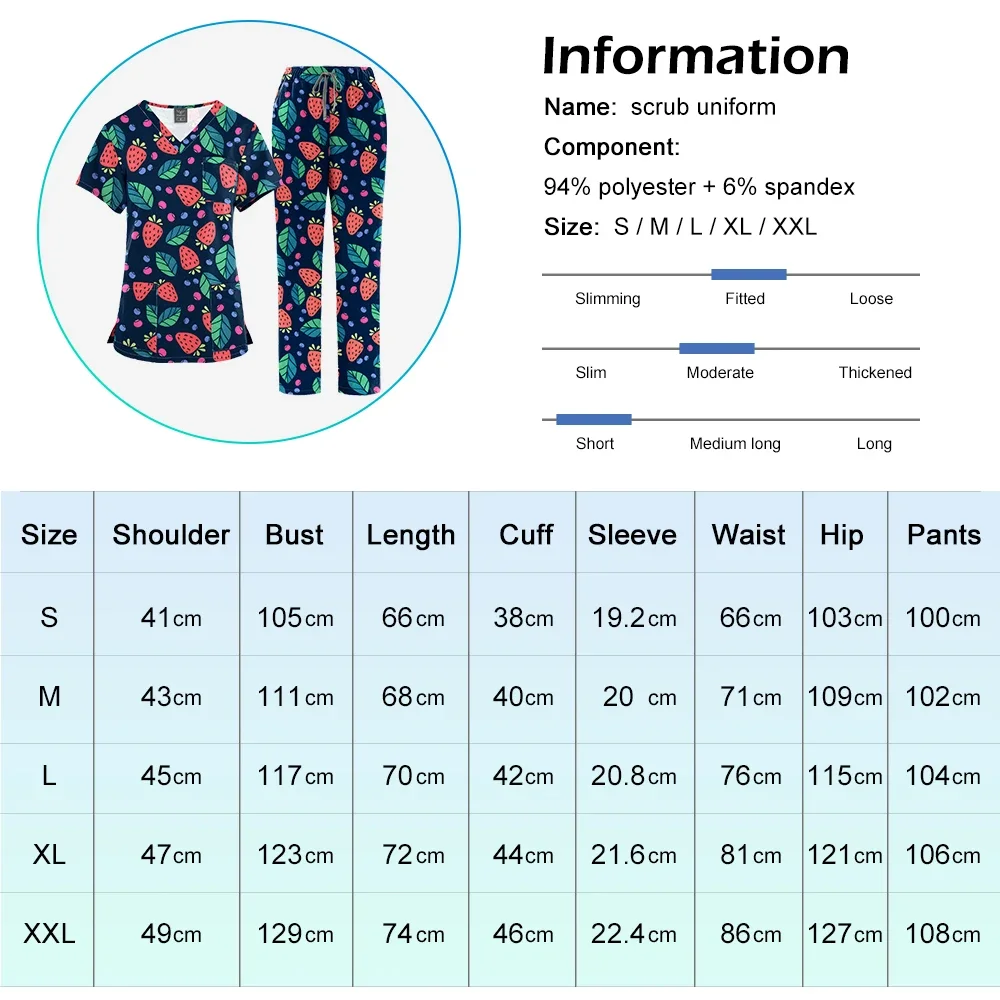 Elastic Printed Veterinary Uniform Nurse Doctor Scrub Sets Women Men Pediatric Healthcare Nursing Nurse Accessories Unisex Scrub