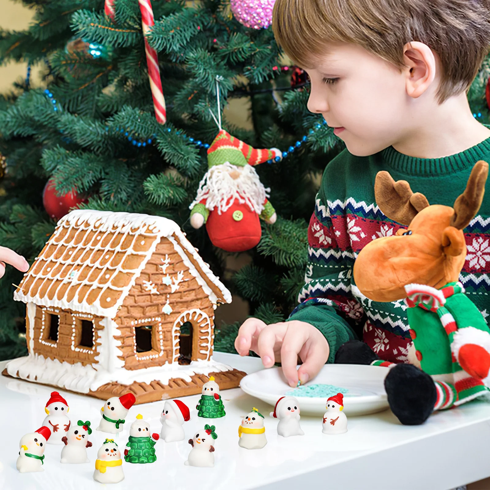 

36Pcs Christmas Miniature Resin Snowmen Santa Ornaments Tiny Figures for Creative Landscape Tabletop Bookshelf Decoration