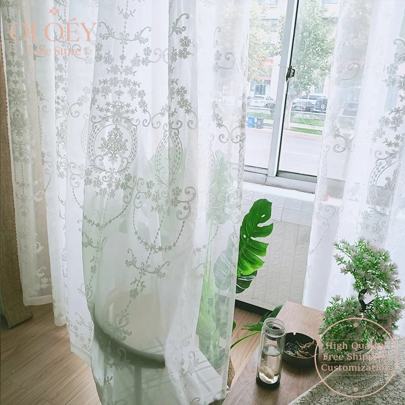 

Korean Sheer White Embroidered Lace Romantic Semi Sheer Light Filtering Cottage Balcony Living Room Stylish Curtain for Window