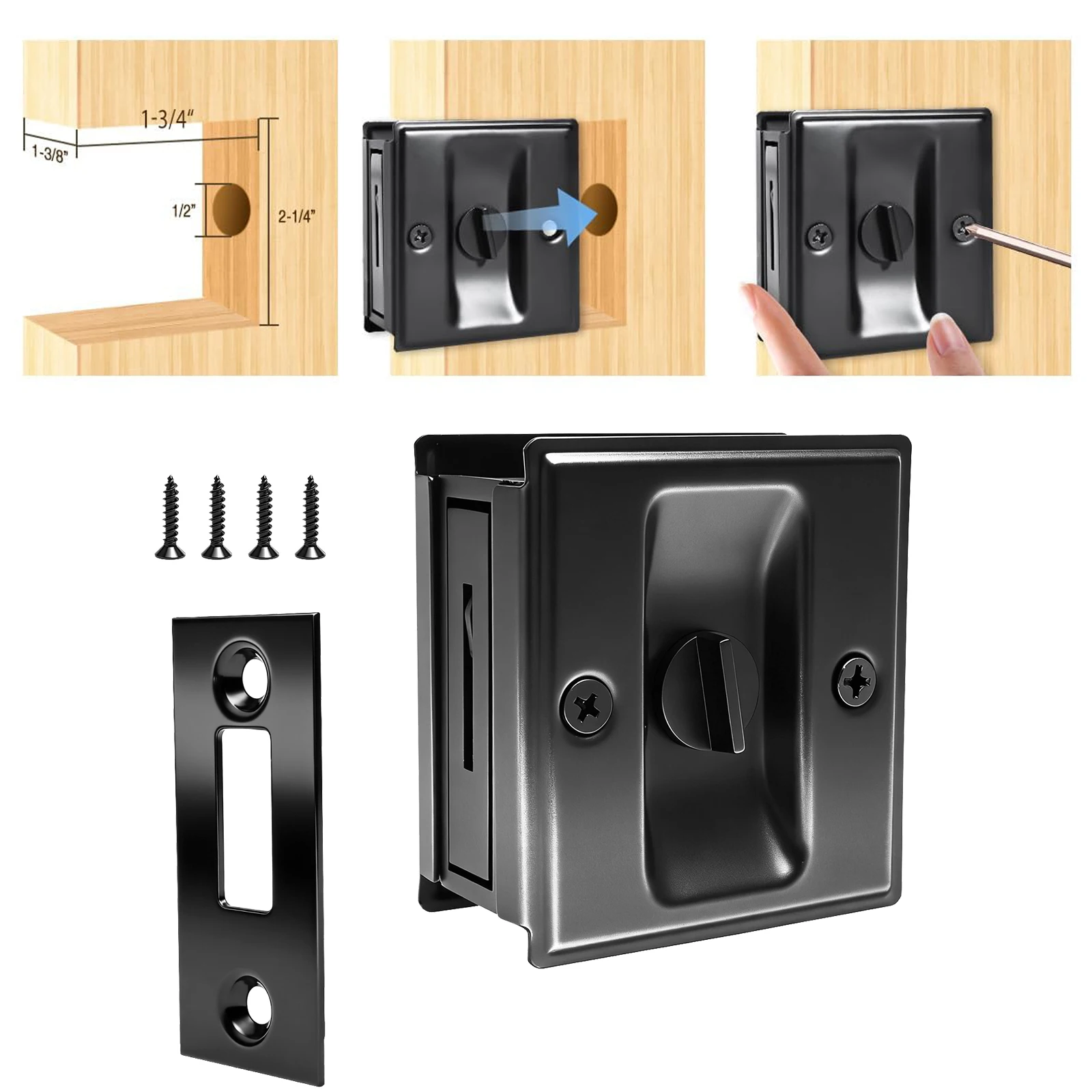 

Замок для раздвижных дверей с ручкой, матовый черный, фурнитура для дверей-пеналов, ручки для дверей-пеналов толщиной 1,38–1,77 дюйма