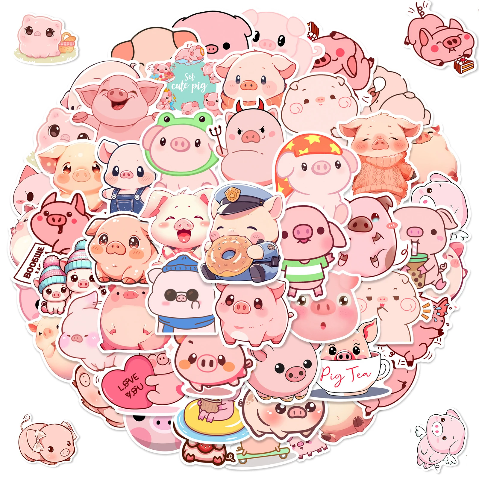 50 Stück Tägliches Leben des Kleinen Schweins Graffiti-Aufkleber Kreative Schweine-Cartoon-Sticker DIY Gepäck Handy Gitarre Scrapbook Kinderspielzeug