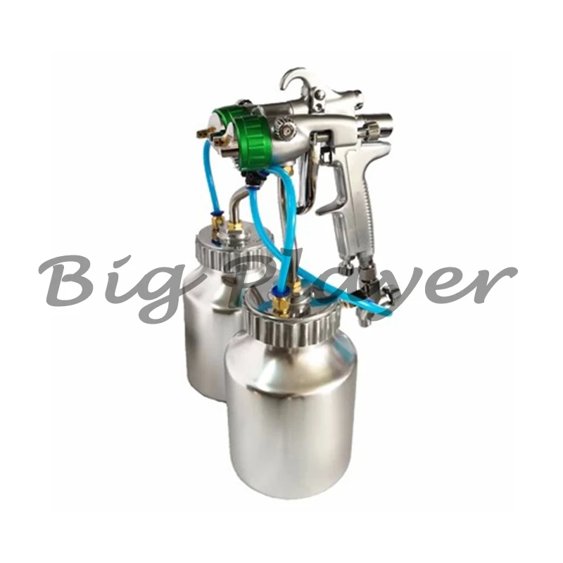Chrome Double Nozzle Spray  With Two Inner Pressurized 1L Cans Double Head Pressure Feed Paint Spraying Equipment