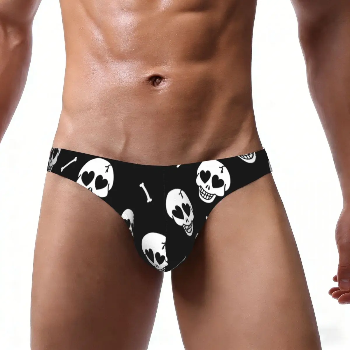 Men Bikini Briefs Hearts And Skulls Male Underwear Breathable Underpants
