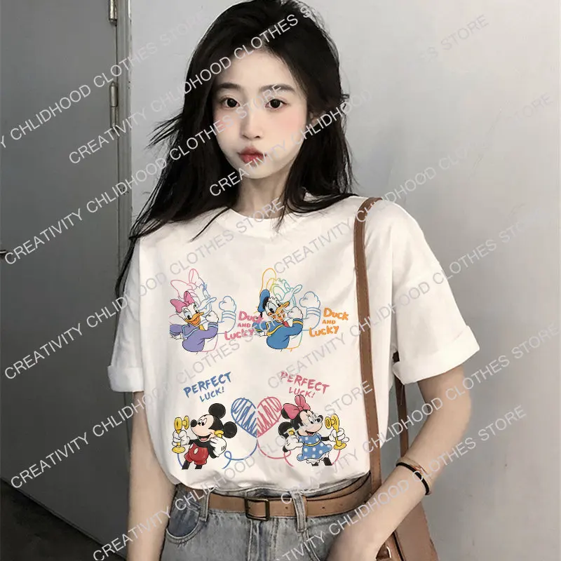 New Mickey Mouse T-shirt Women Cotton Tee Shirts Kawaii Disney Cartoons Casual Clothes Harajuku Oversized Streetwear Unisex Tops