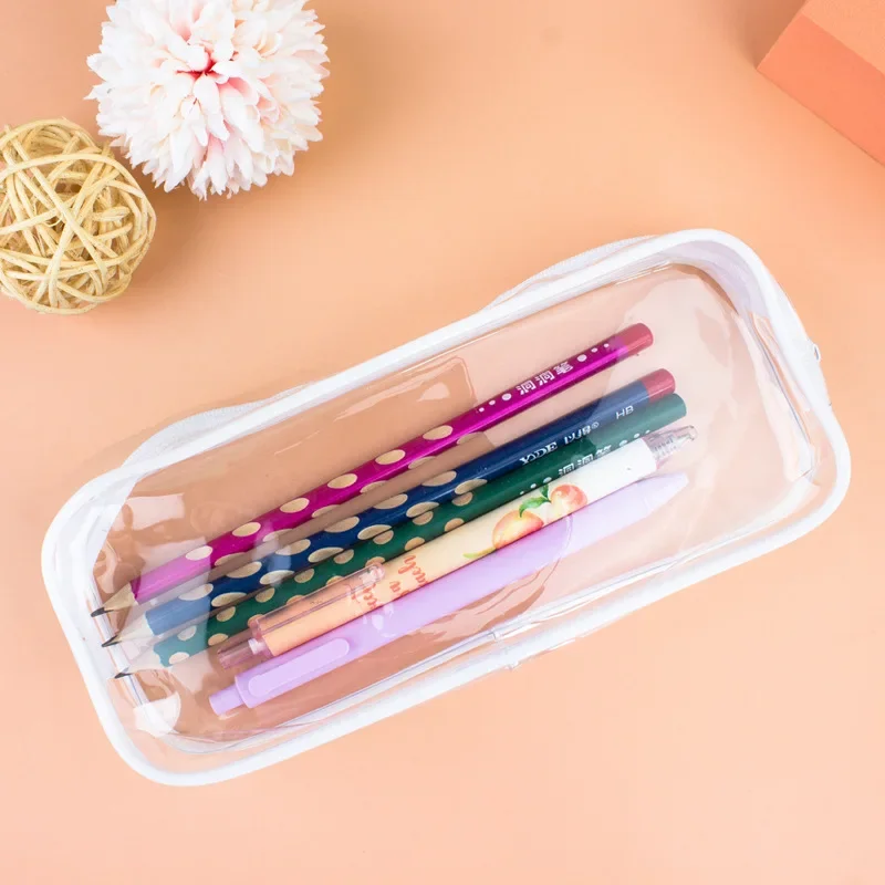 Kawaii Transparent Pencil Case Large Capacity Waterproof Pen Box for Girls Cosmetic Bag Stationery Office School Supplies