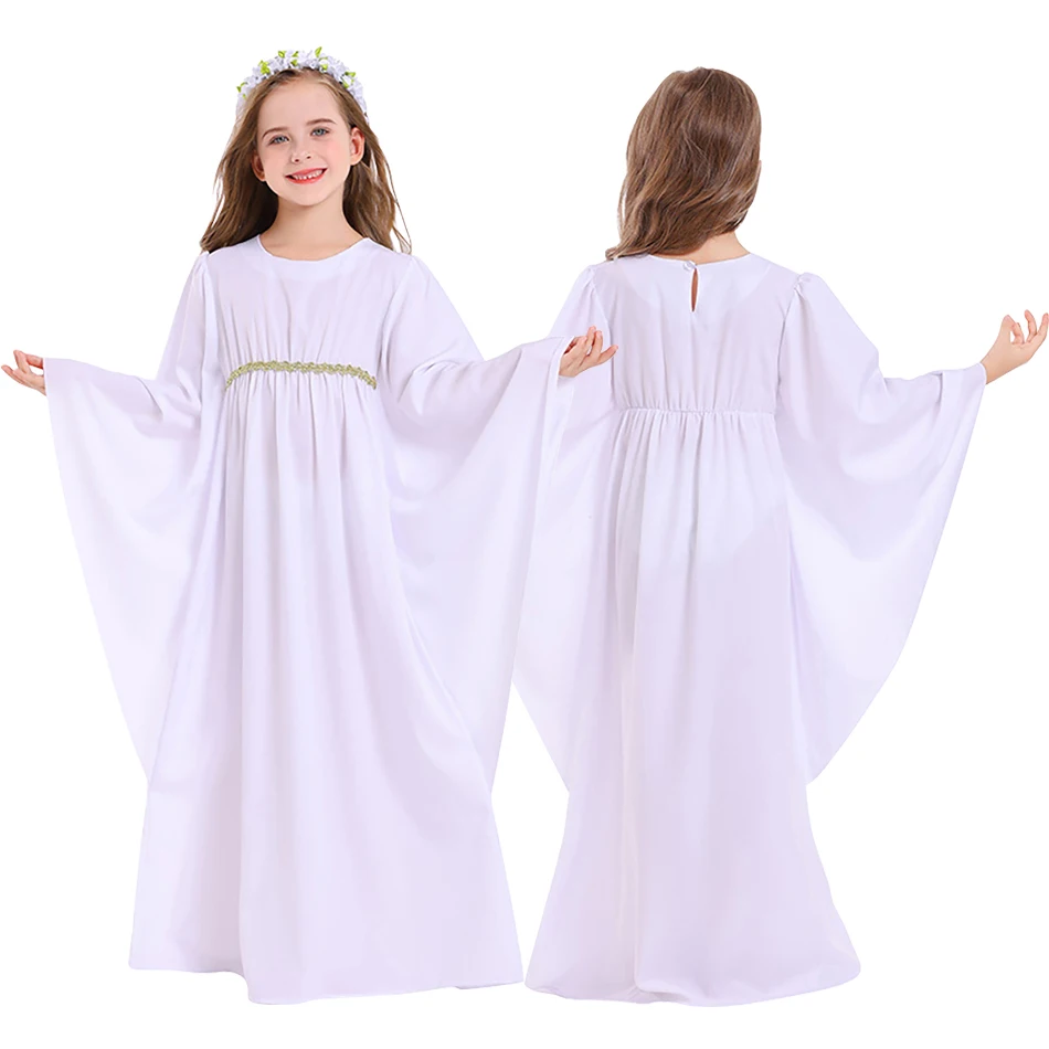 Halloween Dual Character Cosplay Dress Girls White with Cape Angel Devil Costume Contrast Feeling Two Tone for Little Celebrants