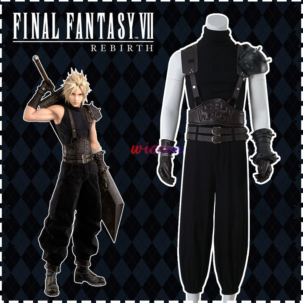 Spiel FF VII Wiedergeburt FINAL FONTASY Cloud Strife Cosplay Kostüm Perücke Anime Cloud Cosplay Uniformen Schuhe Halloween Karneval Outfit