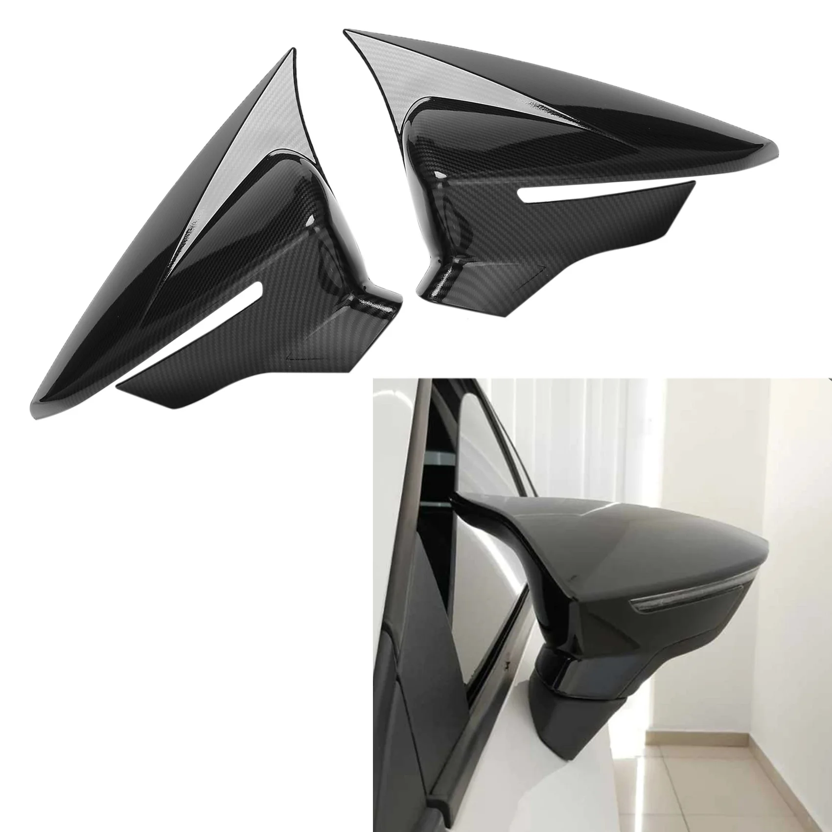 Car Carbon Fiber Ox Horn Rearview Side Glass Mirror Cover Trim Frame Side Mirror Caps for Seat Leon MK3 MK3.5